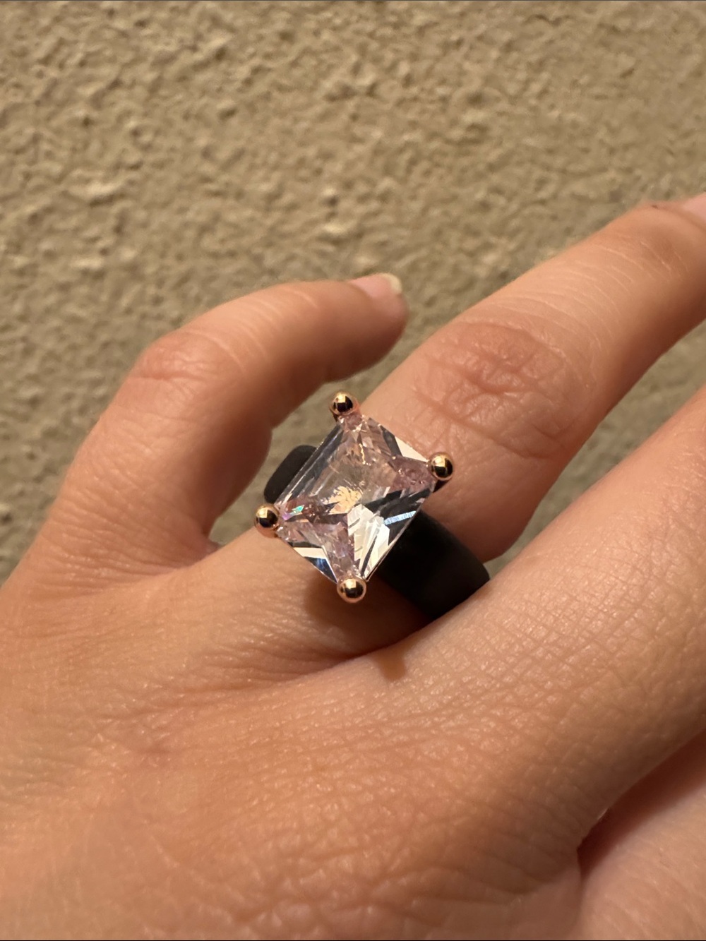 Black Silicone Band Ring Rose Gold Prong Emerald-Cut Stone Wedding Size 6 - Picture 6 of 7